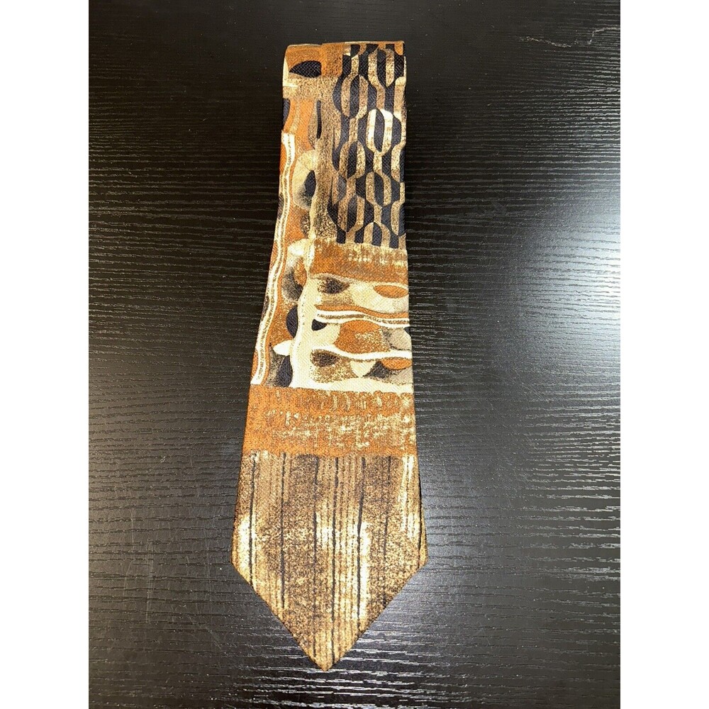 ENRO CASUALS Men's 100% Silk Tie Geometric Abstract Beige Bronze Brown Made USA